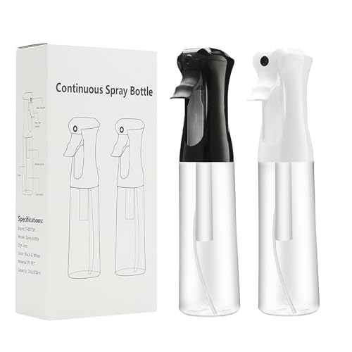 THINTON Mist Spray Bottle for Hair (10oz/300ml) - 2 Pcs Continuous Spray Bottle for Salons Cleaning Plants Gardening