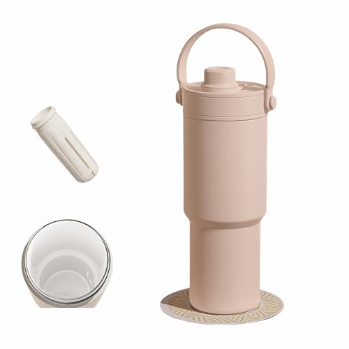 ストロー付きタンブラー 真空断熱 735ml 保温保冷 セラミックコーティング 水筒漏れ防止 車載/オフィス対応 アウトドア キャンプ スポーツ 携帯便利 コーヒー 牛乳 豆乳対応 (ピンク, 735ml - 7.1 × 25cm)