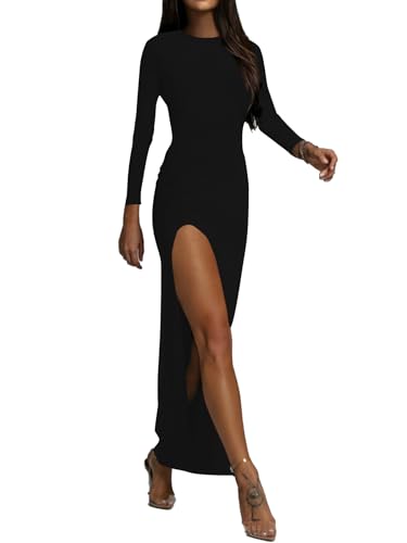 LYANER Women's Mock Neck Long Sleeve Slit Split Hem Cocktail Party Long Dress4