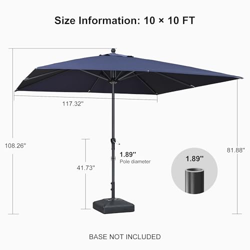 Image of PURPLE LEAF Outdoor Market Umbrella 10' x 10' Square Navy Blue 8 Metal Ribs