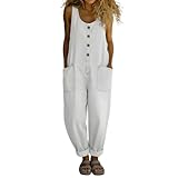 ZRYAZQ Jumpsuit Damen Jeans Lang Sommer Latzhosen Für Damen Weit Ärmellos Overall Sommer U Ausschnitt Jumpsuit Elegant Denim Romper mit Tasche Knöpfe Playsuit Lässiger Latzhose Loose Fit Einteiler