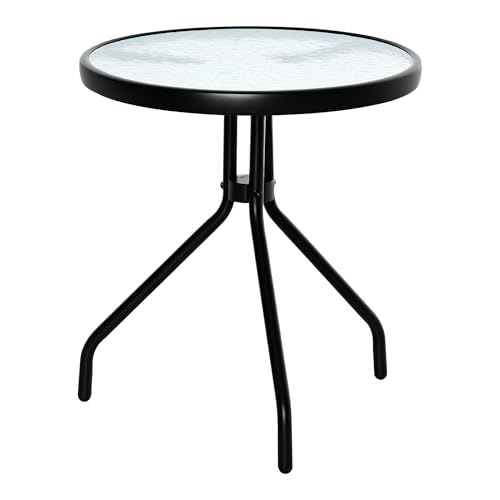 Outsunny Beistelltisch Garten wetterfester Gartentisch mit Glastischplatte Balkontisch aus Metall runder Kaffeetisch 10kg belastbar Ø50x55H cm Sofatisch für Outdoor Balkon Terrasse Büro Schwarz