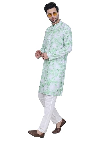 Image of N&V Men's Handloom Cotton Kurta Pyjama Set, Full-Sleeve, Mandarin CollaRed Neck, Ideal for Every Occasion, Lightweight and Comfortable For Wear