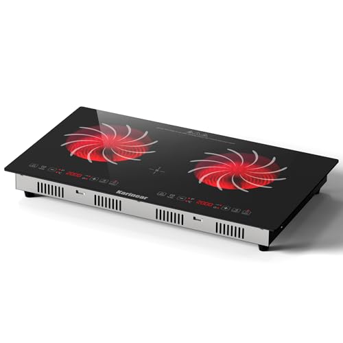Karinear 2 Burners Electric Cooktop 110v, Portable Electric Stove top 24 Inch Countertop Burner, Radiant Ceramic Cooktop, Sensor Touch, Timer, Safety Lock