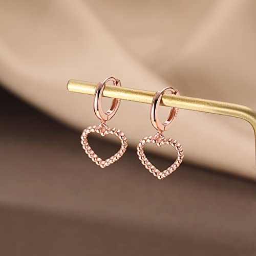 SLUYNZ Sterling Silver Heart Hoop Earrings for Women Teens Love Heart Hoop Earrings Drop Bead Hoop Earrings4