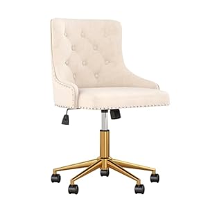Velvet Armless Home Office Desk Chair Swivel Height Adjustable Small Cute Vanity Chair for WomenGirls Comfy Makeup Chair with Rivet and Gold Base for Living Room BedroomBeige