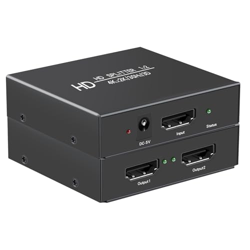 4K1x2 HDMI Splitter 1 in 2 Out, 2 Port Powered hdmi splitters for Dual Monitors Outputs,Mirror/Copy Screen only (Not Extend) 2 Way Splitter Support 4K2K@30Hz, 3D, for Office,PS4,Projector,HDTV.