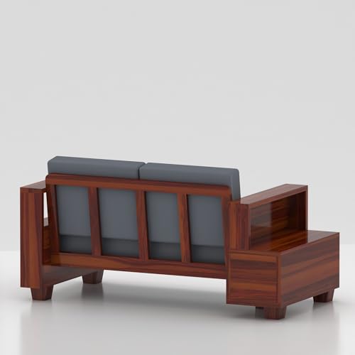 Image of Sheesham Wooden 2 Seater Sofa for Living Room | Solid Wood Sofa with Side Box Storage & Cushion | Rosewood Sofa Set for Home & Office | Lounge (Honey, 2 Seater)