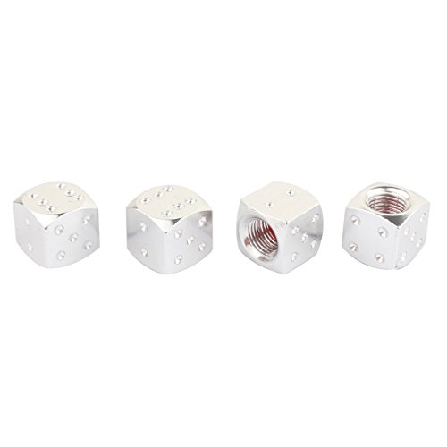 Tomall Tyre Air Valve Dustproof Caps,Dice Style Tire Valve Stem Caps For Auto Moto Bicycle Aluminum Alloy Silver 4Pcs #TOP4