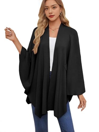 Consolidateh Sweater, 2026 New Elegant Shawl Wraps Soft Open Front Poncho Sweater(Black)3