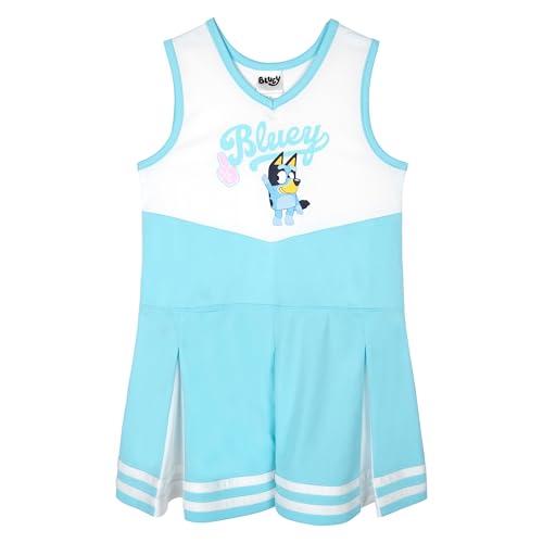 Bluey Toddler Girls Cheerleader Pleated Athletic V-Neck Dress Blue/White 4T