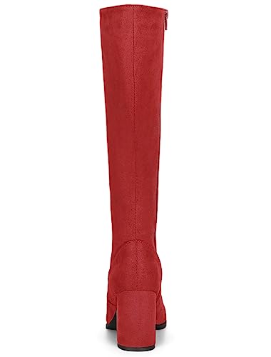Allegra K Allegra K Women's Side Zipper Chunky Heel Red Knee High Boots 5.5 M US