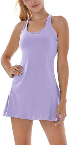 Tennis Dress for Women Workout Dress with Built-in Bra & Shorts Pockets Athletic Dress for Exercise Golf Dresses, Purple, S