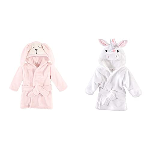 Hudson Baby Girl Plush Animal Face Bathrobe 2-Pack, Modern Bunny Rainbow Unicorn