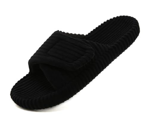 Meik Mangni Zapatillas de Estar por Casa Mujer Con Soporte de Arco y Espuma de Memoria Pantuflas con Puntera Abierta y Tira Ajustable Slippers Interior Exterior,Negro,Gr.38 39 EU