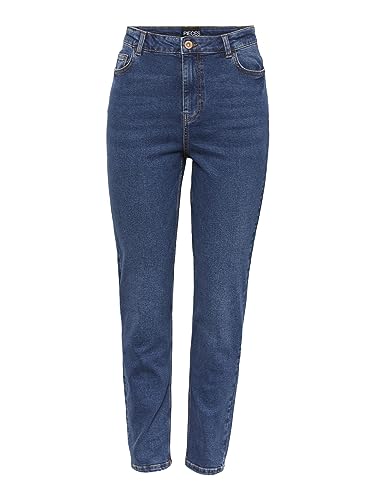 PIECES Damen Pckesia Mom Hw ANK JNS Db327-vi Noos Bc Jeans, Dark Blue Denim, L EU