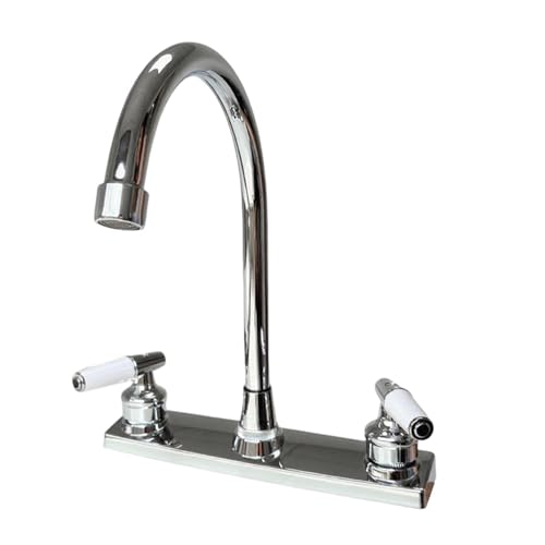 Image of RV Kitchen Faucet,Non-Metallic RV Kitchen Sink Faucet Replacement with Two Handle-8 inch Main Body-High Arch-360 Swivel Replace for Campers Motorhomes Travel Trailers (Style-2-Chrome)