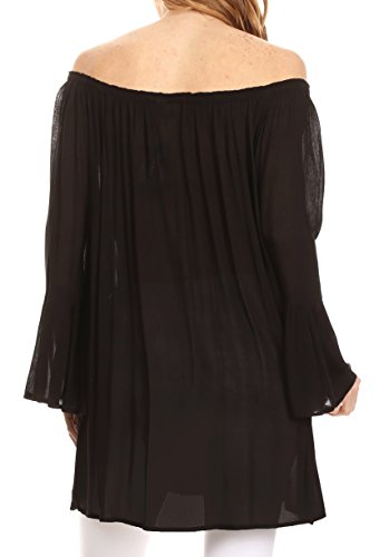 Image of Sakkas Anna Casual Flowy Wide Neck 3 /4 Sleeve Light Summer Boho Blouse Top