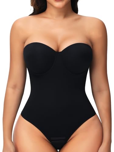 JOYSHAPER Strapless Shapewear Bodysuit for Women Tummy Control Low Back Body Shaper Thong Body Suits Tops with Built-in Bra