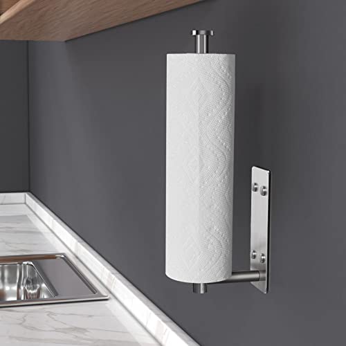 Image of VAEHOLD Self Adhesive Paper Towel Holder Under Cabinet Mount, Wall Mounted Paper Towel Roll Holder with Damping Effect for Kitchen, Bathroom, Wall - SUS304 Stainless Steel (Brushed Silver)