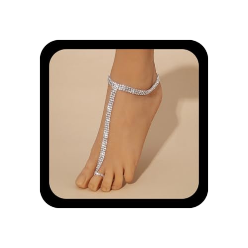 Wendalern Boho Tennis Knöchel Armband Strass Tennis Kette Zehenring Fußkettchen 3 Reihe Kristall Kette Fußkettchen Diamant Cz Barfuß Sandalen Fußkette Strand Hochzeit Schmuck Für Frauen Mädchen