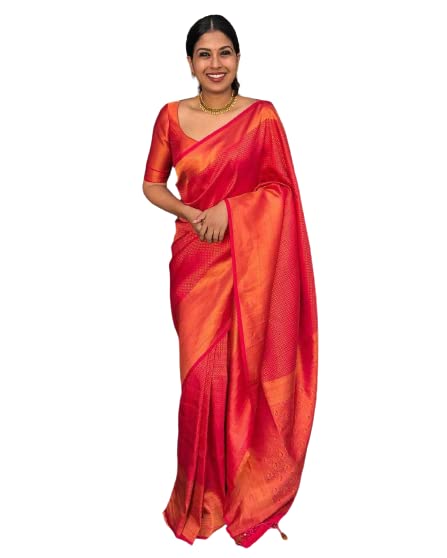 Image of ZECVA Women's Art Lichi Indian Traditional Style Silk Saree With Unstitched Blouse Piece