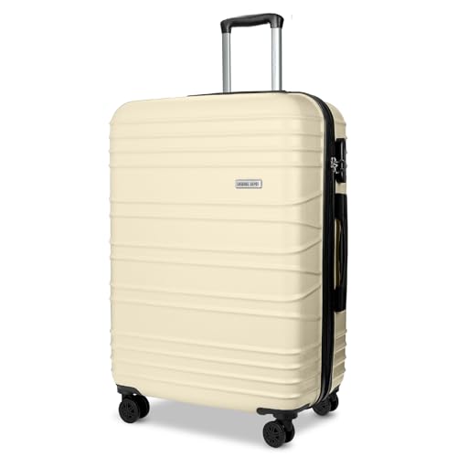 Luggage Depot Checked Luggage, 75x48x28cm Large Suitcase, Cream Brown