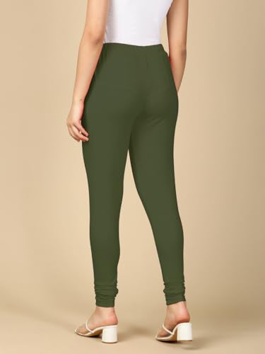 Image of Lux Cozi PYNK Solid Premium Cotton Lycra Churidar Leggings for Women | Regular Fit Elastic Waist Full Length Women Leggings | Free Size