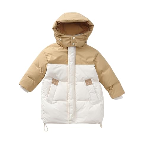 Long Hooded Puffer Jacket for Girls Boys Zip Up Button Thicken Down Coat Youth Kids Cute Warm Windproof Clothes