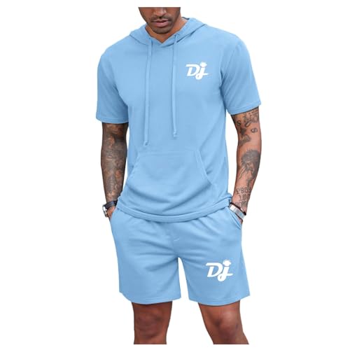 ZYHJZ Ensemble Short uni pour Homme, Sweat à Capuche et Short d'été, Tenue pour Pioneer DJ, Tenue de détente décontractée Unisexe 2 pièces, Haut et Bas Confortables au Quotidien,Sky Blue-S