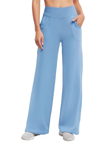 gaimoliso Wide Leg Yoga Pants Women with Pockets High Waist Stretch Casual Sweatpants Comfy Sports Lounge Pants Sky Blue