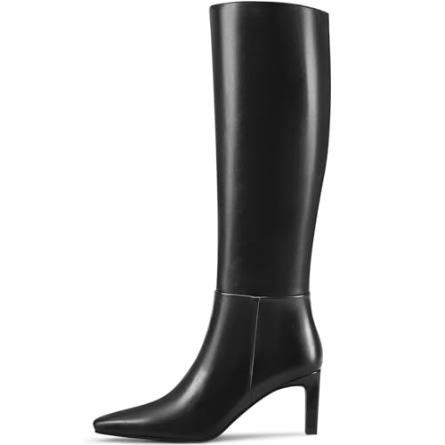 Knee High Boots with Block Heel Pointed Square Toe Side Zipper Tall Boots2