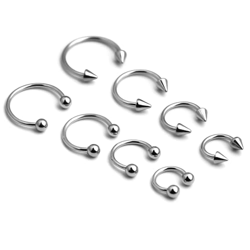 16G Horseshoe Rings Surgical Steel Nose Septum Horseshoe Hoop Earring Eyebrow Tragus Lip Rings Daith Helix Piercing Jewelry for Women Men 6-12mm Smily Piercing Jewelry