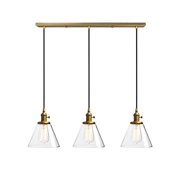 Phansthy Industrial Pendant Light Fitting with Switch 3 Light Edison Ceiling Hanging Lamp with Funnel Clear Glass Shade Cluster Chandelier Fixture Ceiling Light for Dining Room Living Room