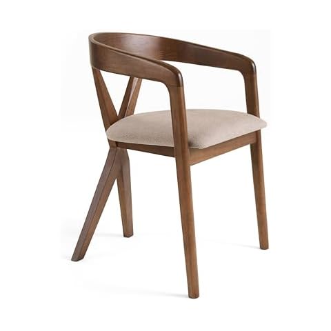 Limari Home Besveil Collection Mid-Century Dining Chair with Fabric Upholstered Seat, Standart, Light Brown, Walnut Cover
