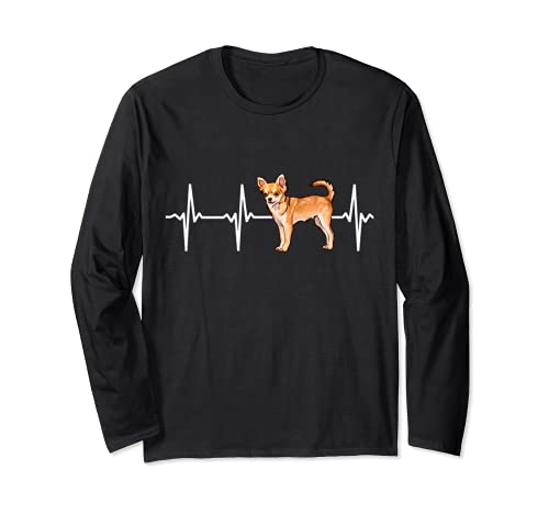 Brown Chihuahua Heartbeat Love My Dog Long Sleeve T-Shirt, Black
