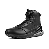 Hey Crnnyd Women's Tactical Boots Side Zipper Work Boots Waterproof Military Combat Hiking Boot, 6 Inches, Black, Size 8