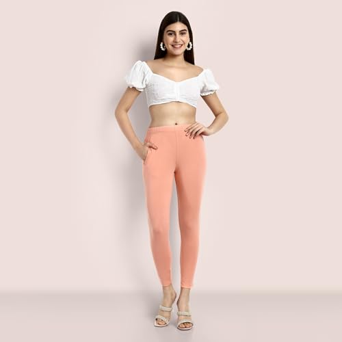 Image of ONE SKY Women Ankle Length Leggings | Premium Cotton Modal Spandex Blend | High Waist Stretchable & Bio-Washed Fabric | Colour-Lock | Ethnic Leggings for Women