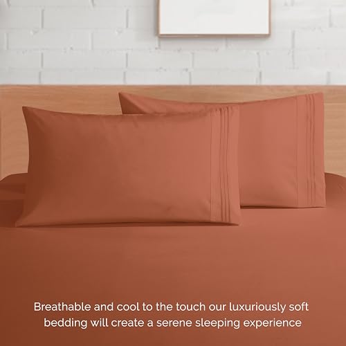 Elegant Comfort Luxury 1500 Premium Hotel Quality Microfiber 4-Piece Sheet Set - Soft, All Around Elastic 18-24 Inches Deep Fitted Sheet - Extra Deep Pocket Sheets, Queen, Coral