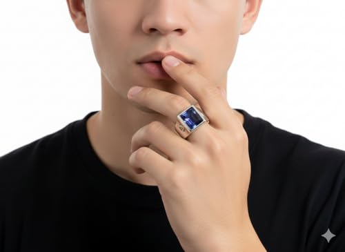 Image of Choose Your Color Mens Bold Ring 925 Sterling Silver Gemstone Wedding Engagement Statement Ring Birthstone Solitaire Jewellery Ring Sizes 4, 5, 6, 7, 8, 9, 10, 11, 12, 13,