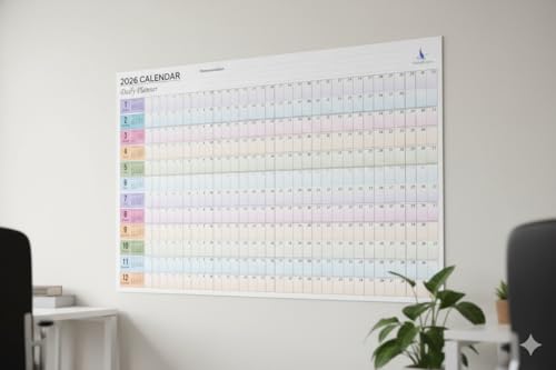 Image of ThinkCrafts 2026 Wall Calendar Daily Planner, Large Format 28.5x19 Inches, Writable Surface with Color Dot Stickers, 12 Month Organizer