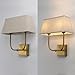 JIMUBEAM Vintage 2-Lights Wall Sconces with Linen Fabric Lampshade, Double Head Bathroom Vanity Lights Fixture in Antique Brass, Indoor Wall Lamps for Bedroom Living Room Hallway Stairway