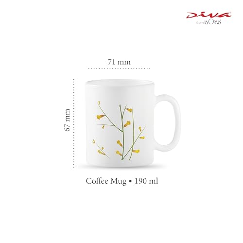 Image of La Opala Diva, Opal Glass Crockery | Coffee Mug Cylinder Regular, Set of 6 | Citron Weave, 190 ml | for Tea & Coffee | Microwave Safe | 100% Vegetarian | Extra Strong | Super Light | Super White