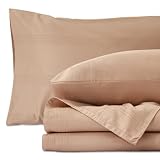 LGCLUMINA Pure Cotton Sheets - 4 Piece Queen Sheet Set, Lightweight & Breathable Queen Size Bed Set, Luxury Sateen Stripe Dobby Bedding with Elasticized 16" Deep Pocket Fitted Sheet