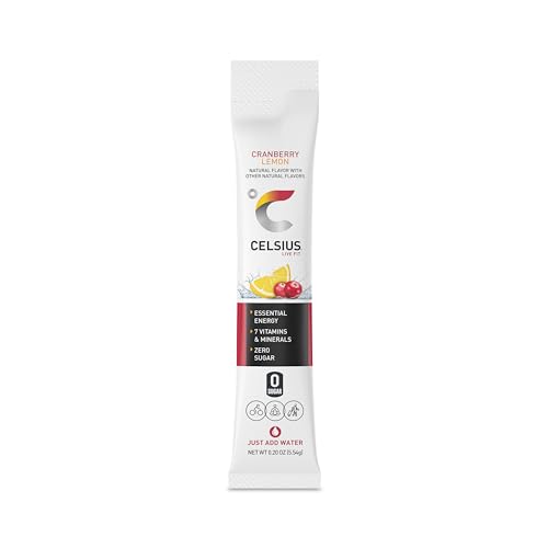 Image of CELSIUS On-the-Go Powder Stick Packs, Cranberry Lemon, 2.7 Ounce - 14 Count (Pack of 2), Pink