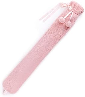 LIVIVO 2L Extra Long Hot Water Bottle with Soft, Removable and Washable Fleece/Knitted/Faux Fur Cover - Giant Size Ideal for Full Body (Pink with Pom-Pom)