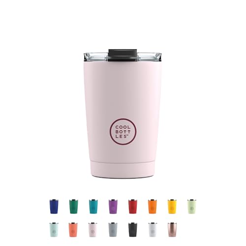 Cool Bottles - Vaso Térmico de Acero Inoxidable 330 ml - Pastel Pink - Tapa Hermética - Vaso para Café - Bebidas Frías 10 horas y Calientes 5 horas - Libre de BPA
