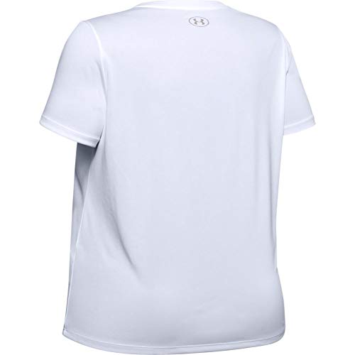 Under Armour Womens Tech Short-Sleeve V-Neck - Solid , White (100)/Metallic Silver , 3X #TOP7