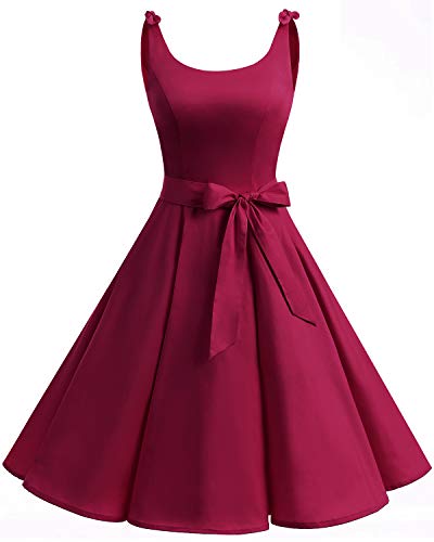 Bbonlinedress Robe Vintage rétro de soirée Cocktail Audrey Hepburn années 50s 60s Rockabilly avec Ceinture Deep Red L Cover