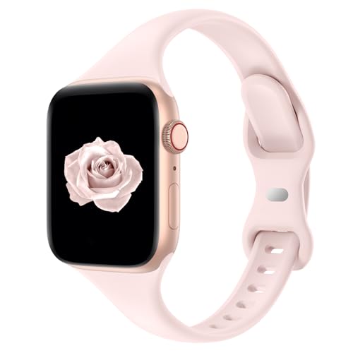 Image of Thin Slim Band Compatible with Apple Watch 38mm 40mm 41mm 42mm 44mm 45mm 46mm 49mm, Replacement Silicone Sport Strap for iWatch Series 11 /10 /9 /8 /7 /6 /5 /4 /3 /2 /1 Ultra SE Women Men, Light Pink